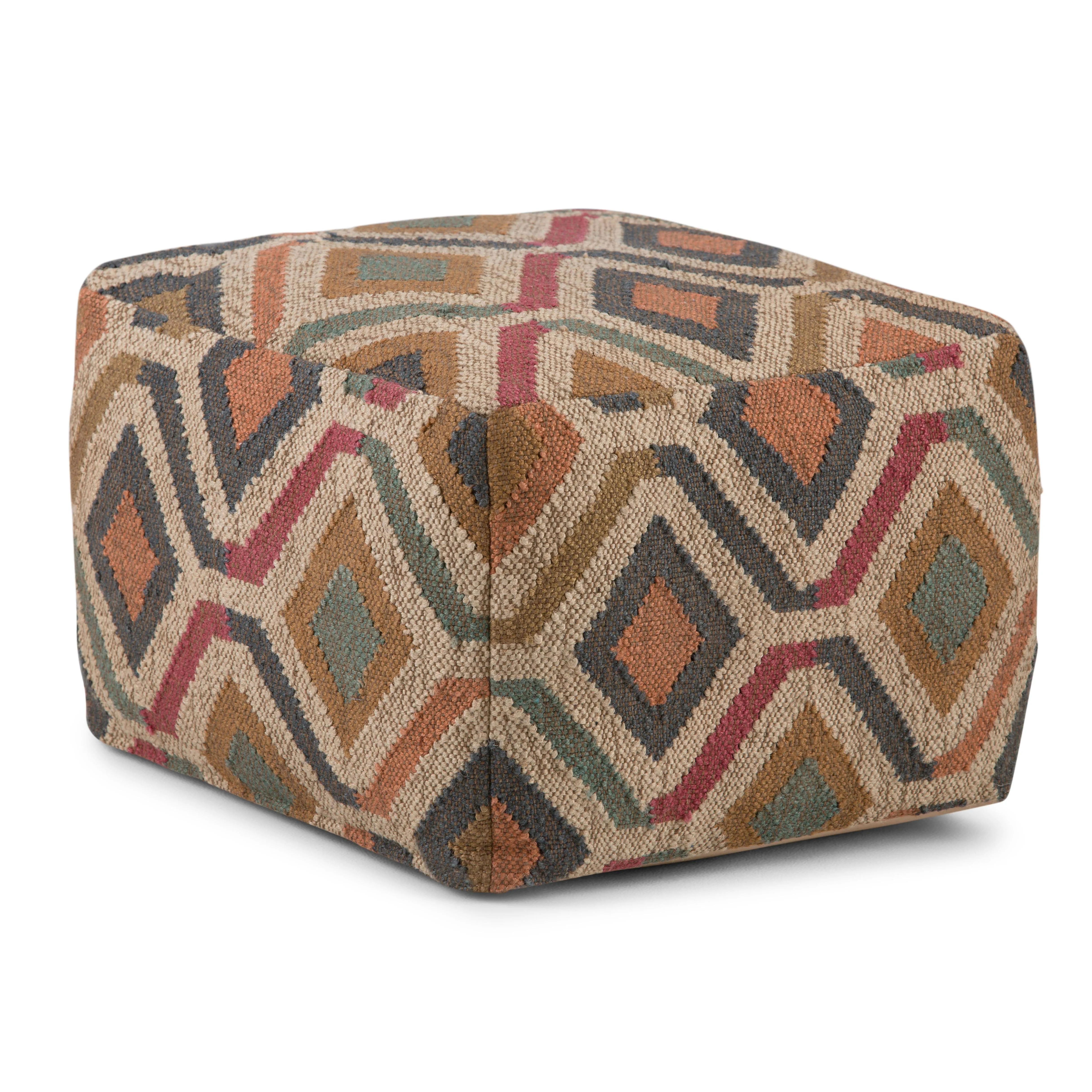 Simpli Home Pouf 20&#034;x20&#034;x14&#034; Boho Square in Multi-Color KILIM Woven Jute Indoor