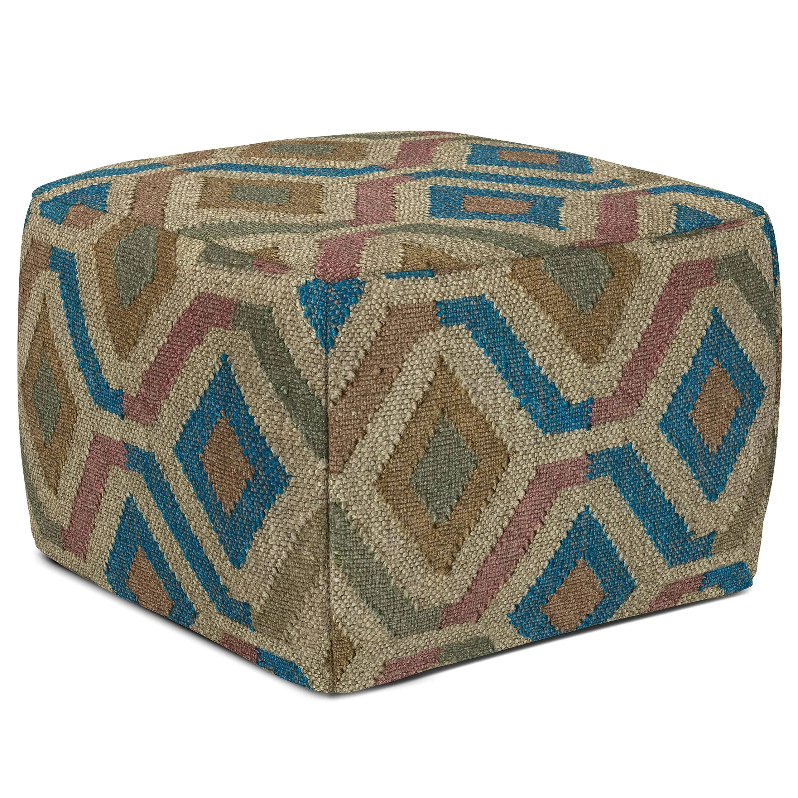 Johanna Boho Round Pouf in Multi-Color Jute