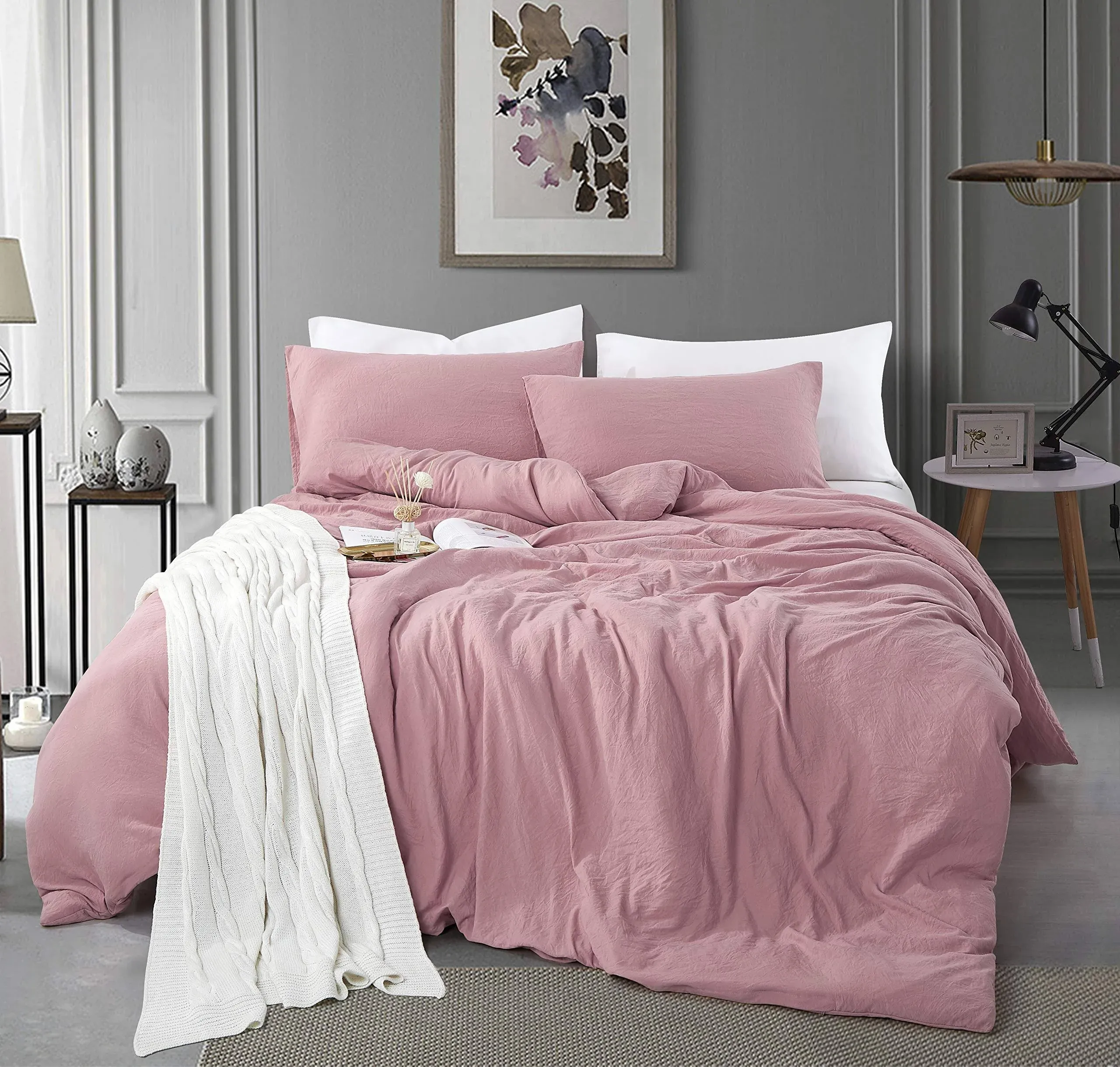 King Size Duvet Cover - 3 Piece Bedding Set (1 Duvet Cover & 2 Pillow Cases) Soft Prewashed Comforter Cover w/Zipper Closure & Corner Ties - No Comforter (104" X 90", Pastel Mauve)