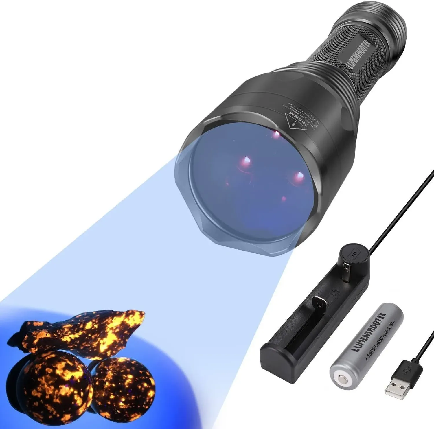 S3 365nm UV Flashlight with 3 LEDs, Rechargeable Black Light Torch