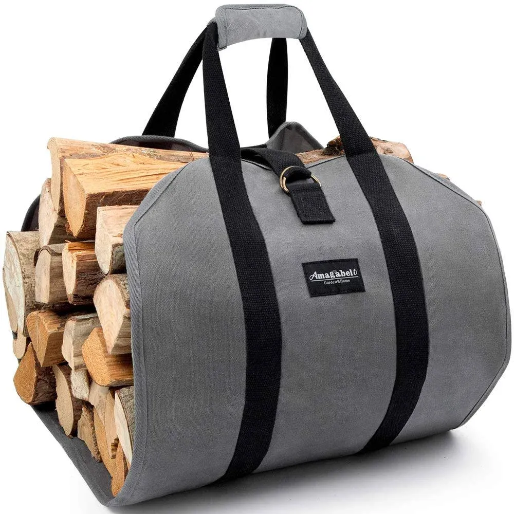 Amagabeli Firewood Carrier Bag Canvas Waxed Large Firewood Log Tote Carrying Ind