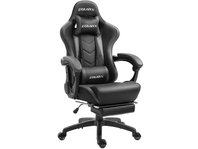 Dowinx Gaming Chair Ergonomic Office Recliner for Computer with Massage Lumbar Support, Racing Style Armchair PU Leather E-Sports Gamer Chairs with Retractable Footrest (Black&Gray)