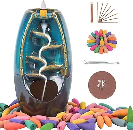 Soyo Backflow Incense Burner Ceramic Waterfall Incense Holder with 120 Backflow ...