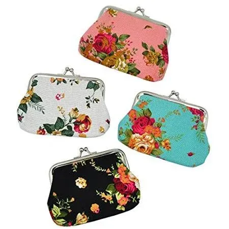 4 Packs Coin Purse Pouch Vintage Change Purse Rose Coin Pouch Cute Change Bag Ha