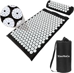 XiaoMaGe Acupressure Mat and Pillow Set with Bag - Large Size 28.7 X 16.5 inch Acupuncture Mat for Neck & Back Pain, Muscle Relaxation Stress Relief, Sciatica Pain Relief Pillow (Black)