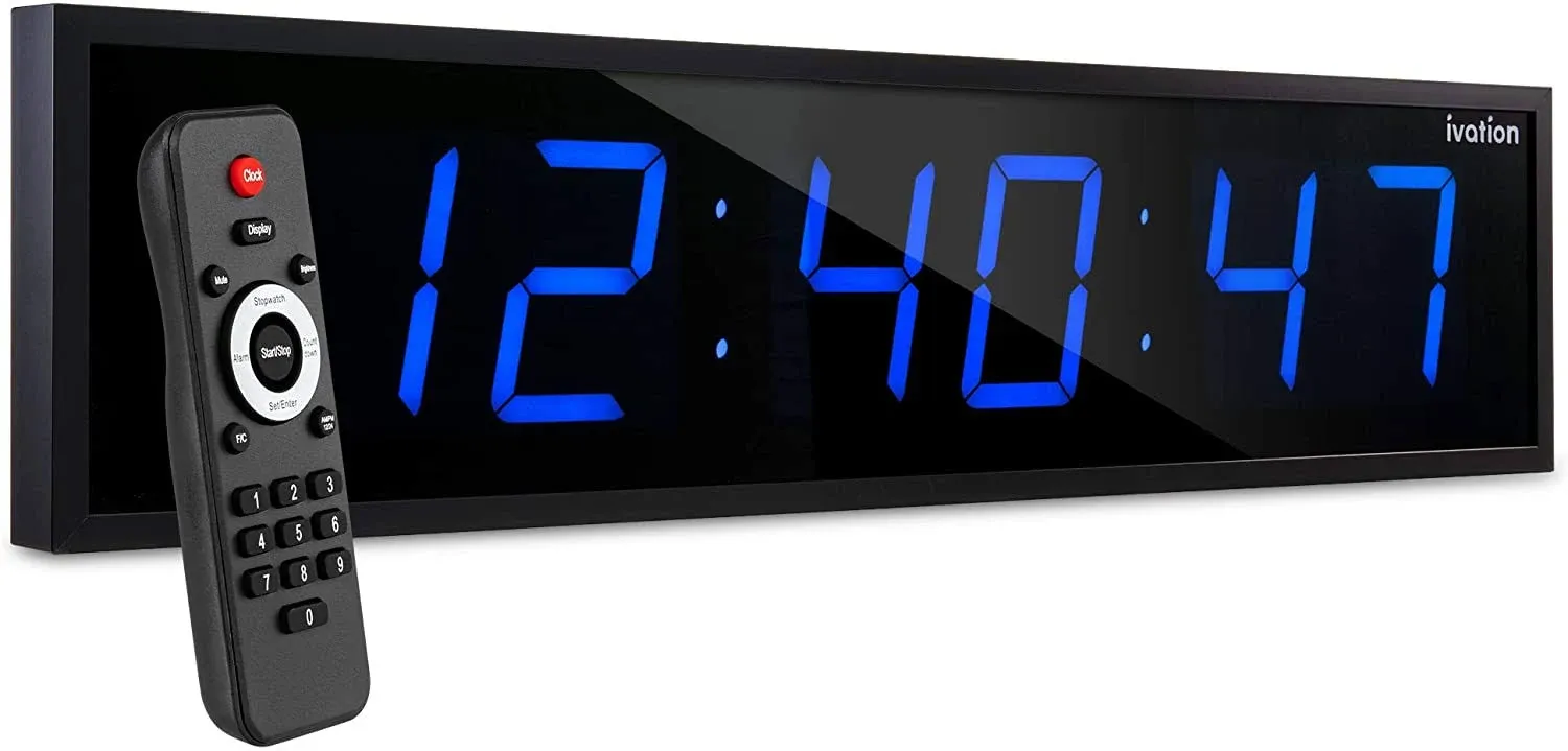 Ivation 36 in. Large Digital Wall Clock LED Digital Clock with Timer and Alarm - Blue