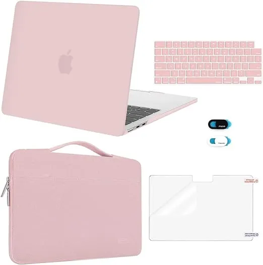 MOSISO Compatible with MacBook Air 13 inch Case 2024 2023 2022 M3 A3113 M2 A2681, Plastic Hard Shell&Sleeve Bag&Keyboard Skin&Webcam Cover&Screen Film for MacBook Air 13.6 inch Case, Baby Pink