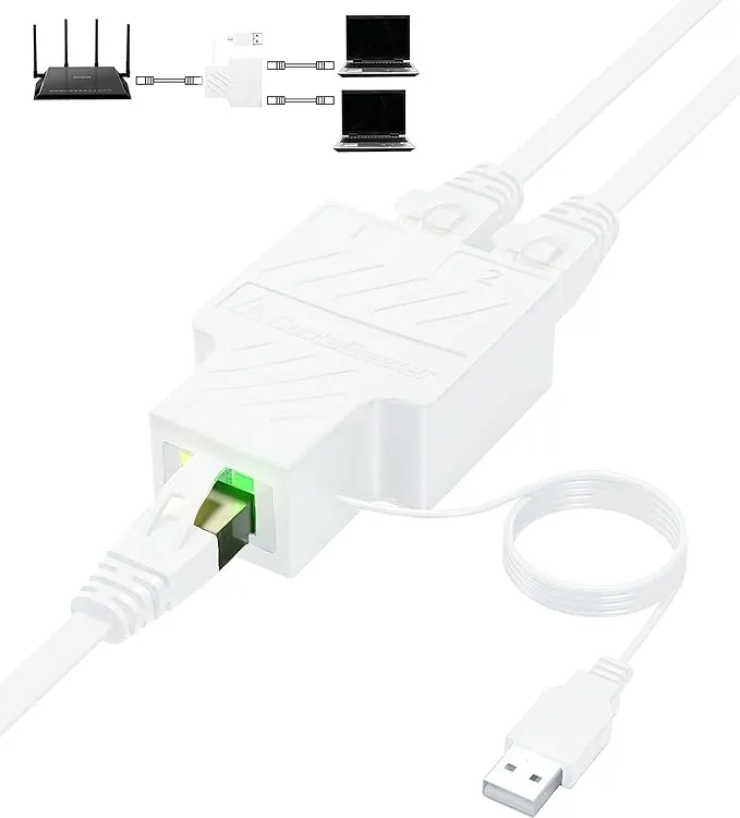 CableGeeker Ethernet Splitter, 100Mbps Ethernet Splitter 1 to 2 High Speed [2 Devices Simultaneous Networking], RJ45 Internet Splitter with USB Power Cable, LAN Splitter Adapter for Cat 5/6/7/8 Cable