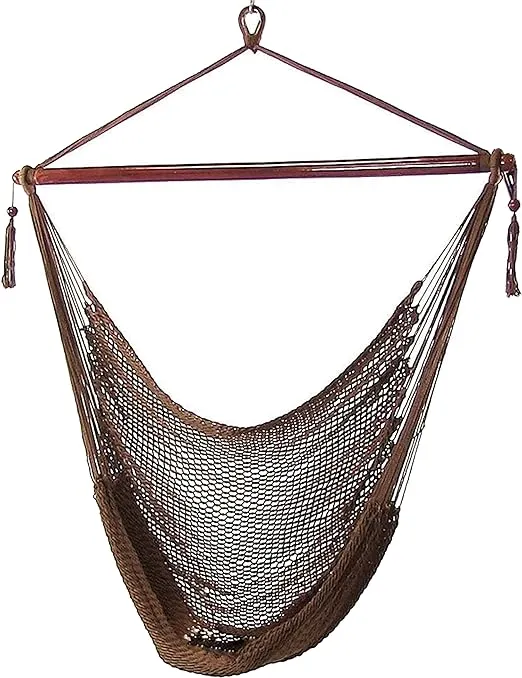 Sunnydaze Indoor/Outdoor Caribbean XL Hanging Hammock Chair Swing - Soft-Spun Polyester Rope - 300-Pound Capacity - Mocha