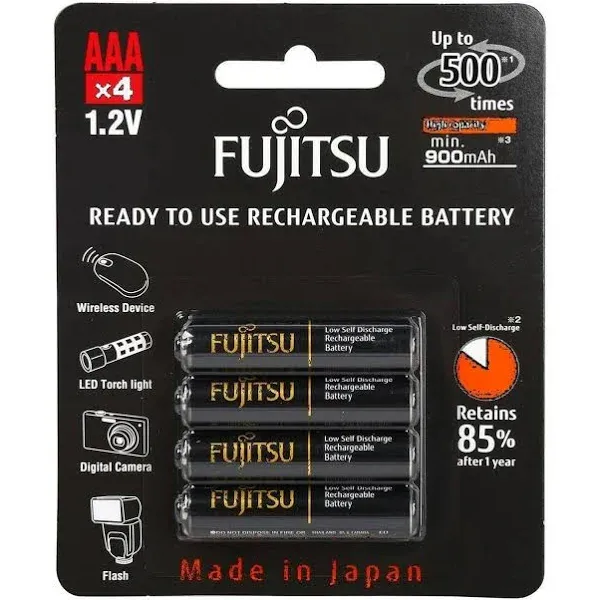 Fujitsu 4 AAA Ready-to-use HR4UTHC 950mAh (Min. 900mAh) Rechargeable Battery NiMH 1.2V Made in Japan