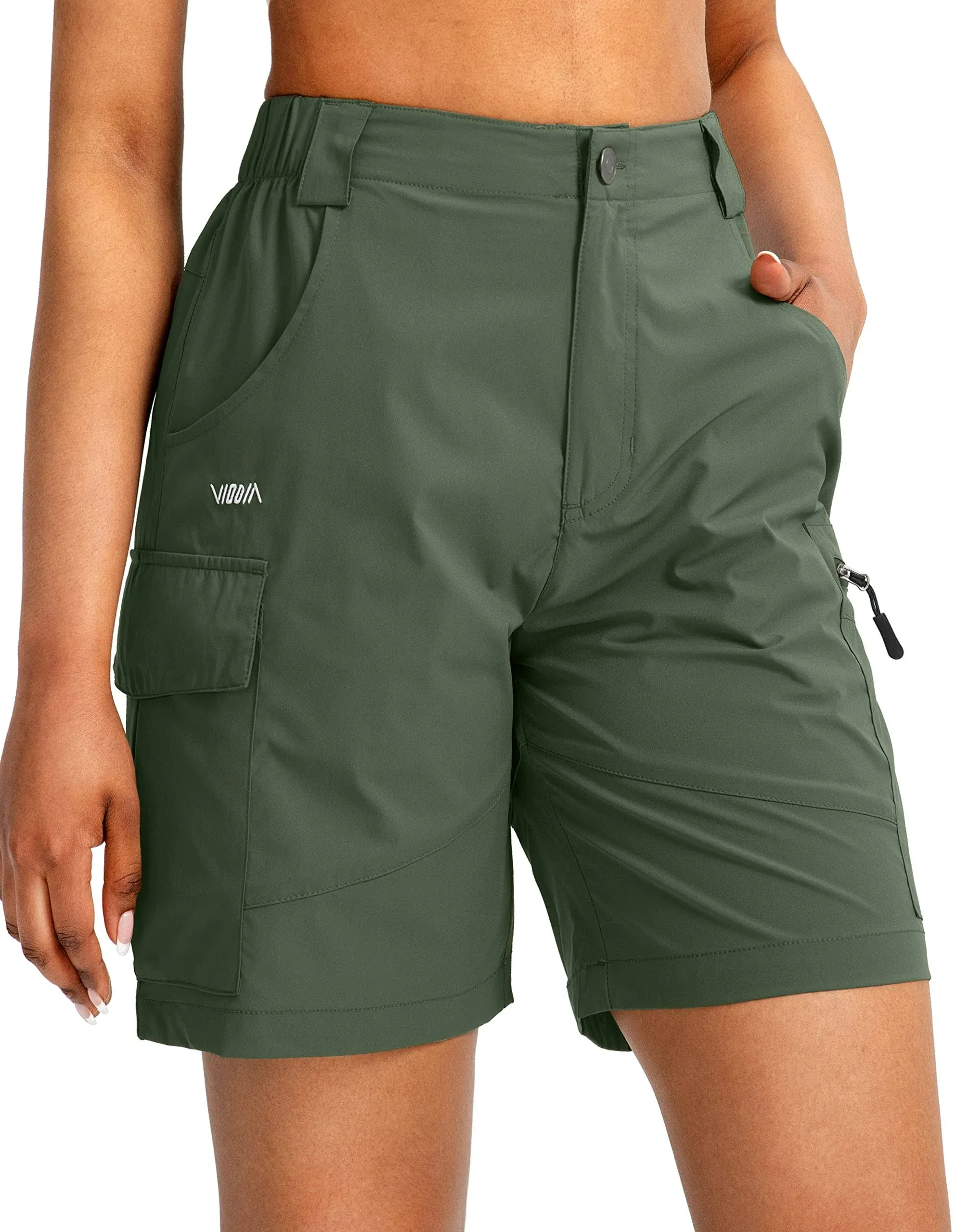 Viodia Women's 7" Hiking Cargo Shorts with Pockets Quick Dry Lightweight Shorts for Women Golf Casual Summer Shorts Olive, Olive