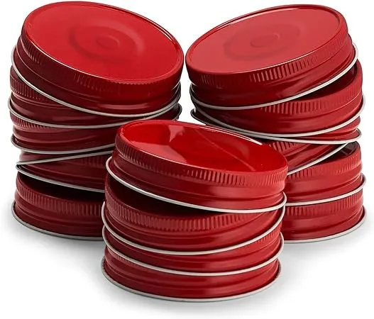 Mason Jar Lids, by Kook, Canning Supplies, Lids, Regular Mouth, for Standard Mouth Mason Jars, Leak Free, Airtight Silicone Seal, for Chrismas, Made in USA, Set of 16, (Red)