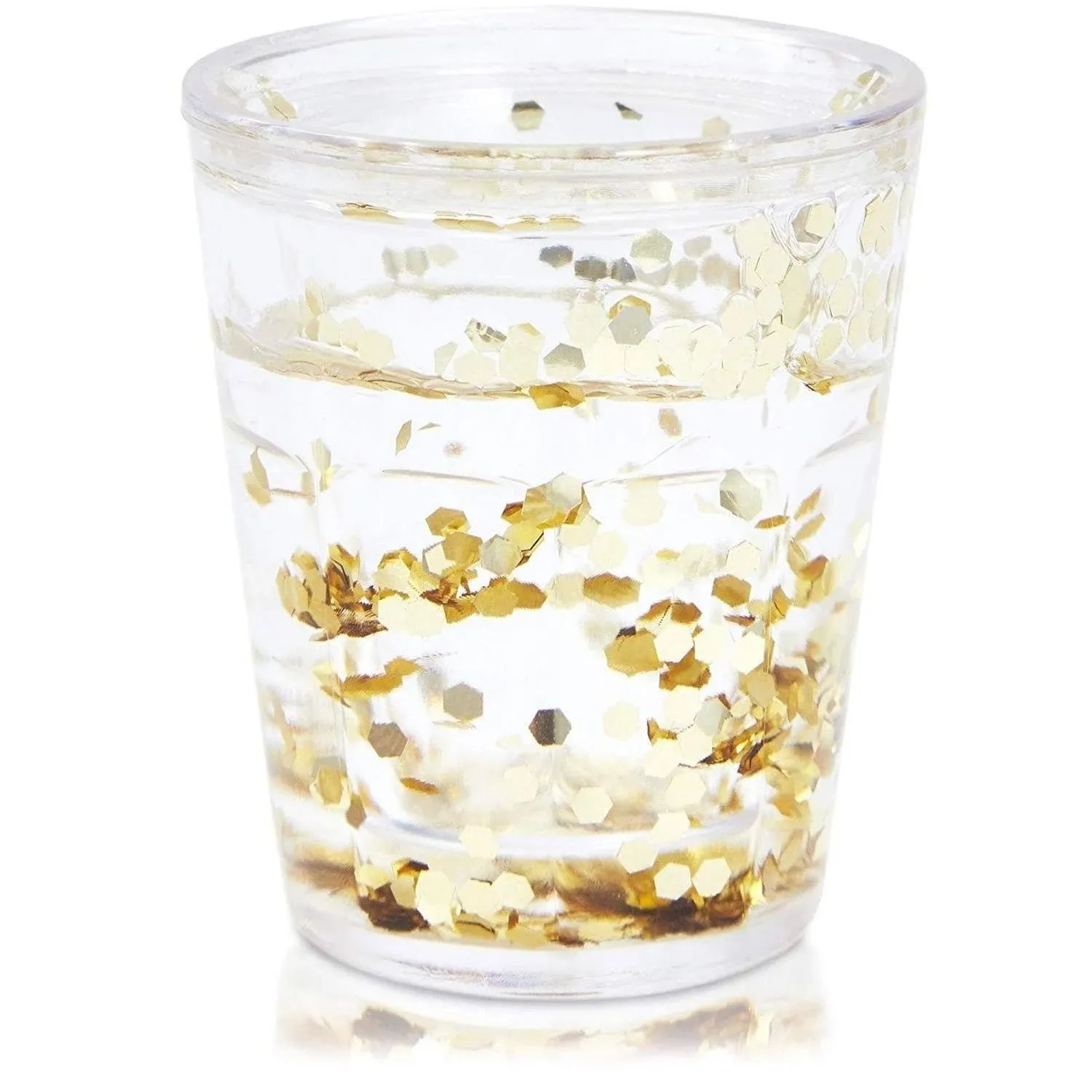 Juvale Set of 8 Pretty Gold Shot Glasses with Glitter for Girls Birthday, Holiday Party, Bachelorette (1.5 oz)