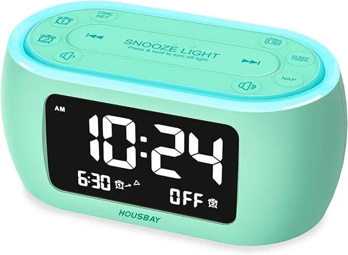 Glow Small Colorful Alarm Clock Radio with Rainbow Digit, 7 Color Night Light wi