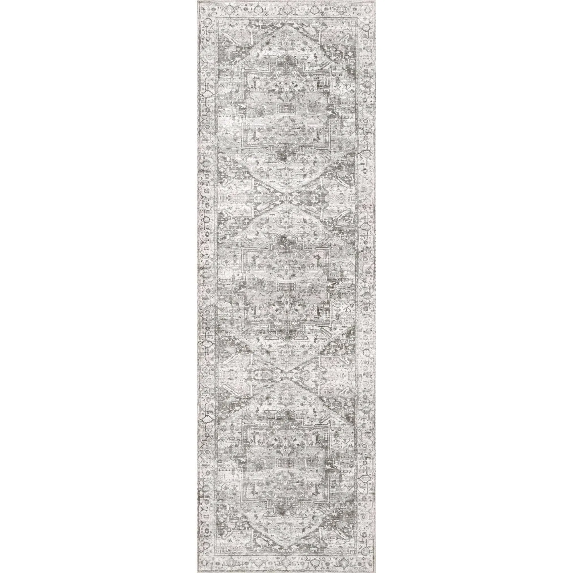 Nuloom Brielle Machine Washable Vintage Medallion Area Rug, 2' 6 inch x 10', Grey