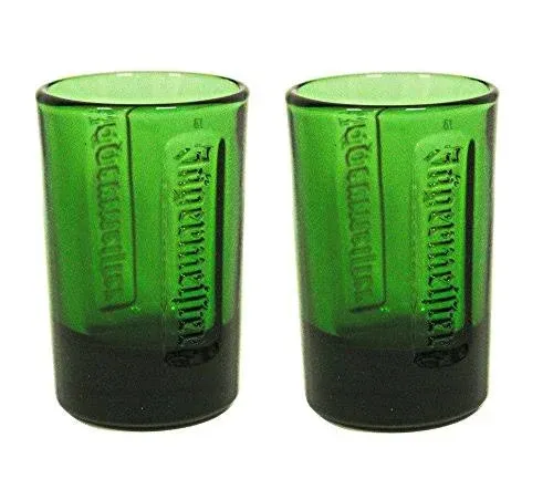 Jagermeister Emerald Green Shot Glass Set of 2 1 oz Embossed  Barware Bar Drink