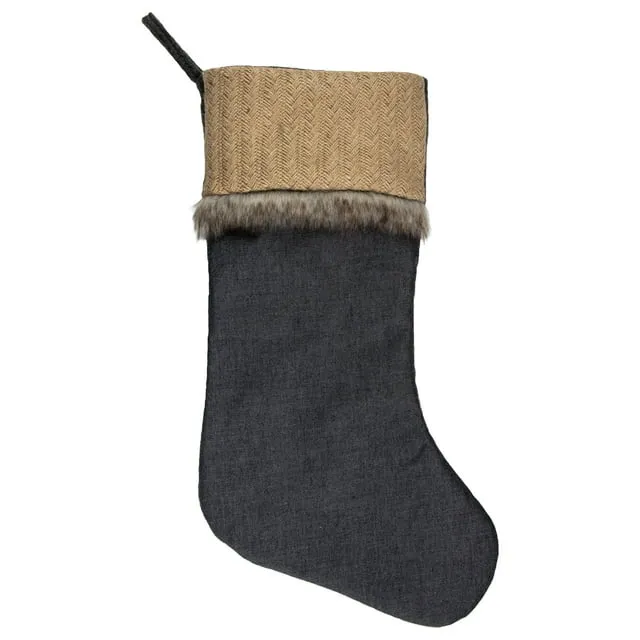 20" Rustic Burlap and Chambray Christmas Stocking - Modern - Christmas Stockings And Holders - by Northlight Seasonal | Houzz