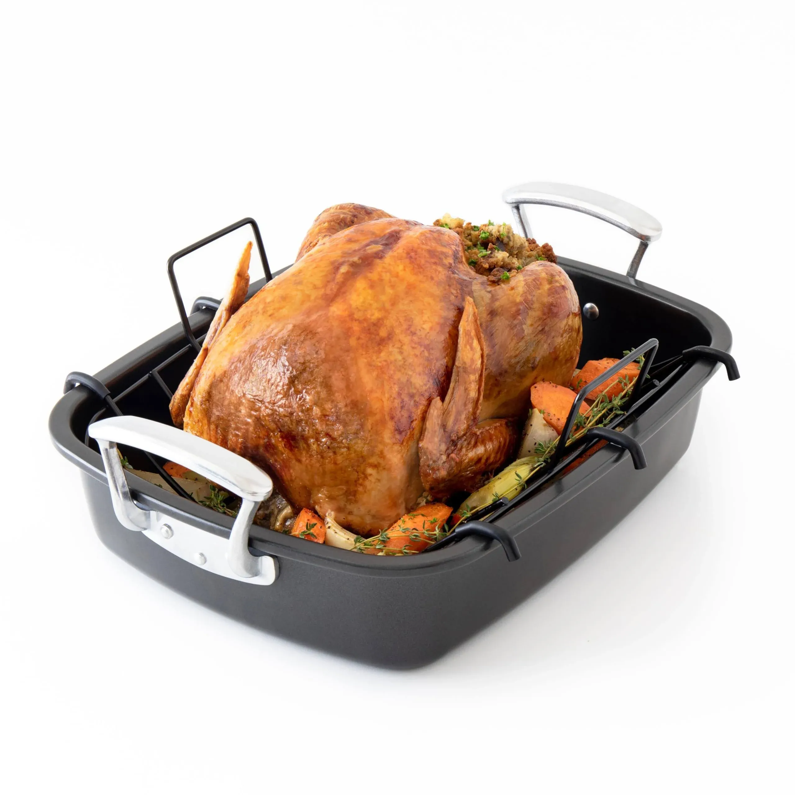 Chef Pomodoro Deluxe Large Carbon Steel Roasting Pan with U-Rack 18.5 x 14.6 x 5 ...