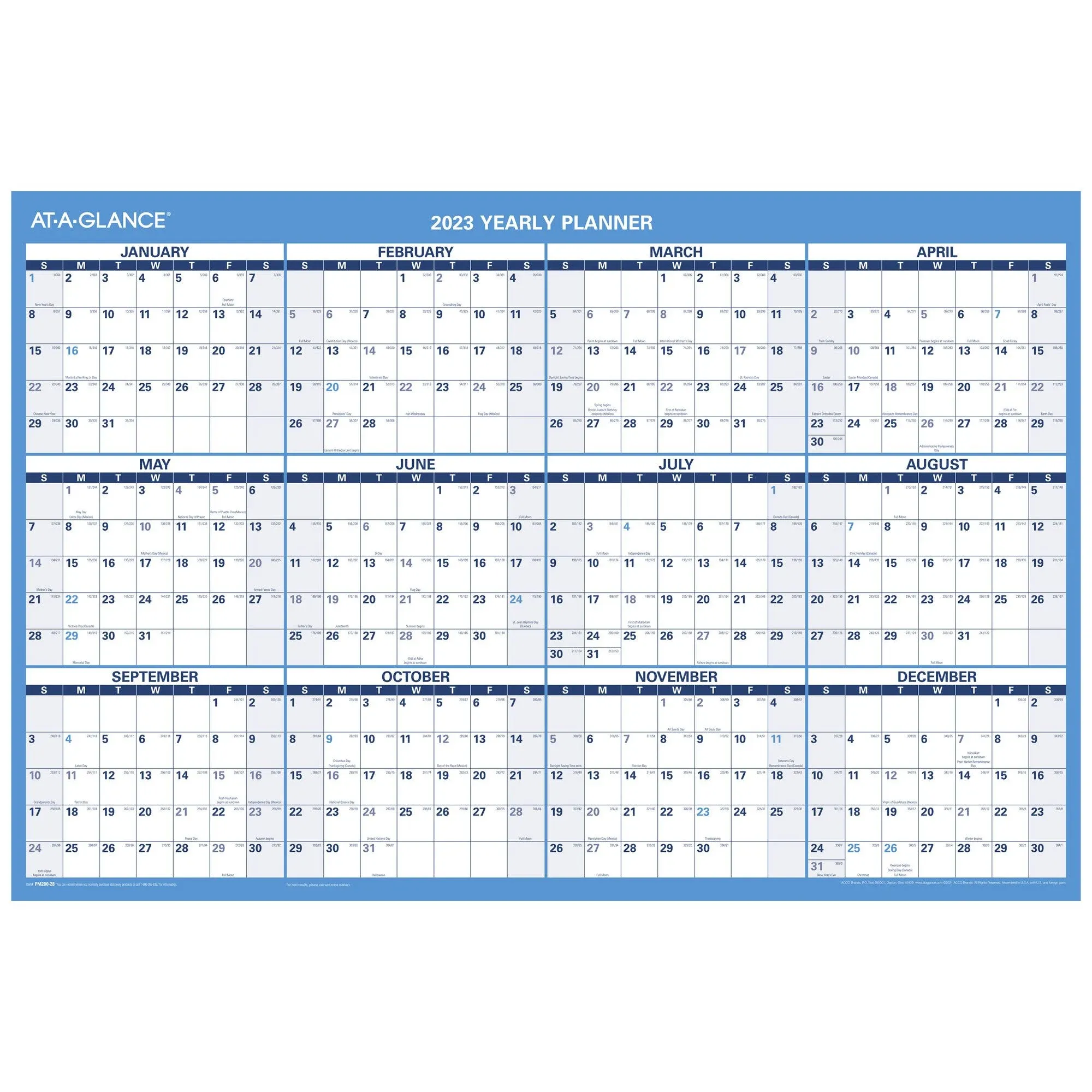 AT-A-GLANCE Horizontal Erasable Wall Planner