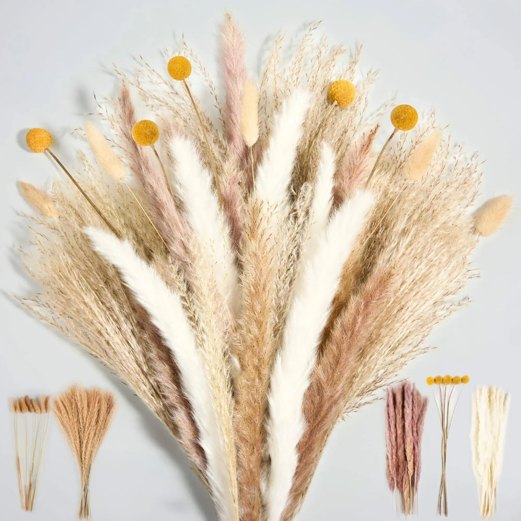 Luxclub Dried Pampas Grass Decor, 100 PCS 17 Inch Pampas Grass, Fluffy Bunny Tails Dried Flowers, Reed Grass Bouquet, Natural White Pampas for Wedding, Floor Vase Boho Flowers Home Decor Decorations