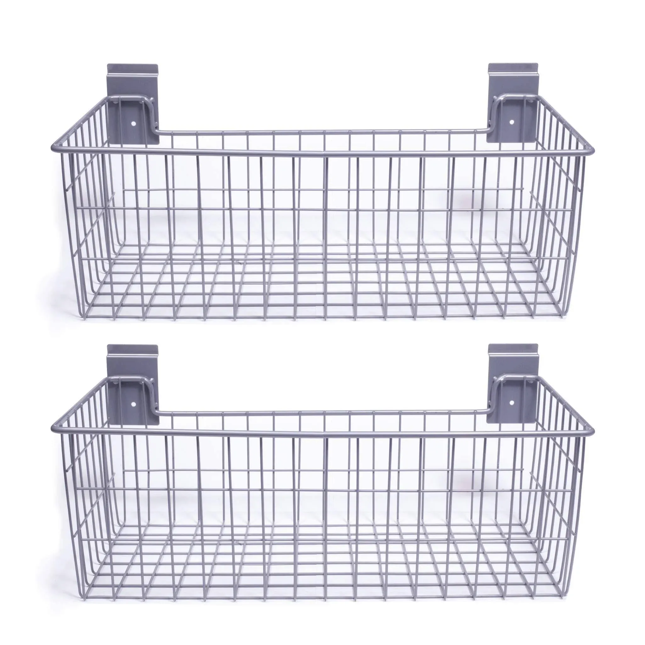 CROWNWALL Slatwall Deep Wire Basket 24&#034; L X 12&#034; W, Steel Material (2-Pack) Gray