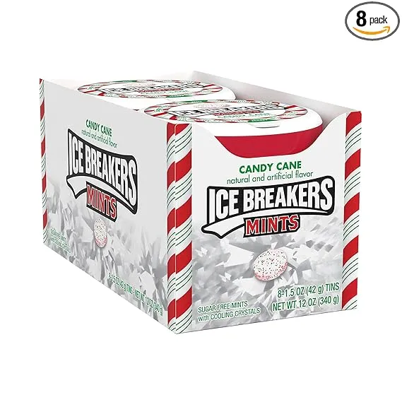 ICE BREAKERS Candy Cane, Christmas Sugar Free Breath Mints Tins, 1.5 oz (8 Count)