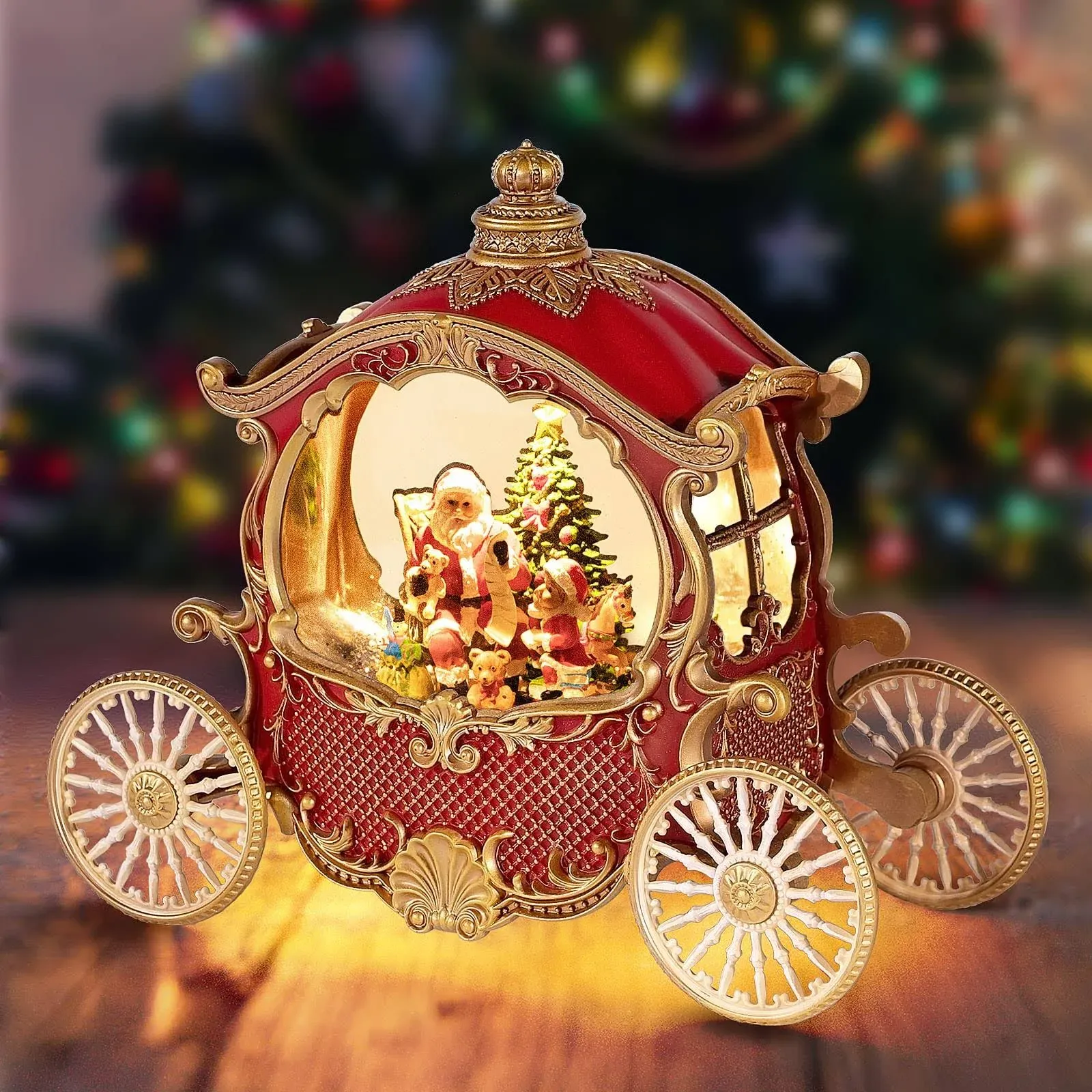 Kukuzon Christmas Snow Globes,Christmas Carriage Snow Globe with 8 Music & Timer ...