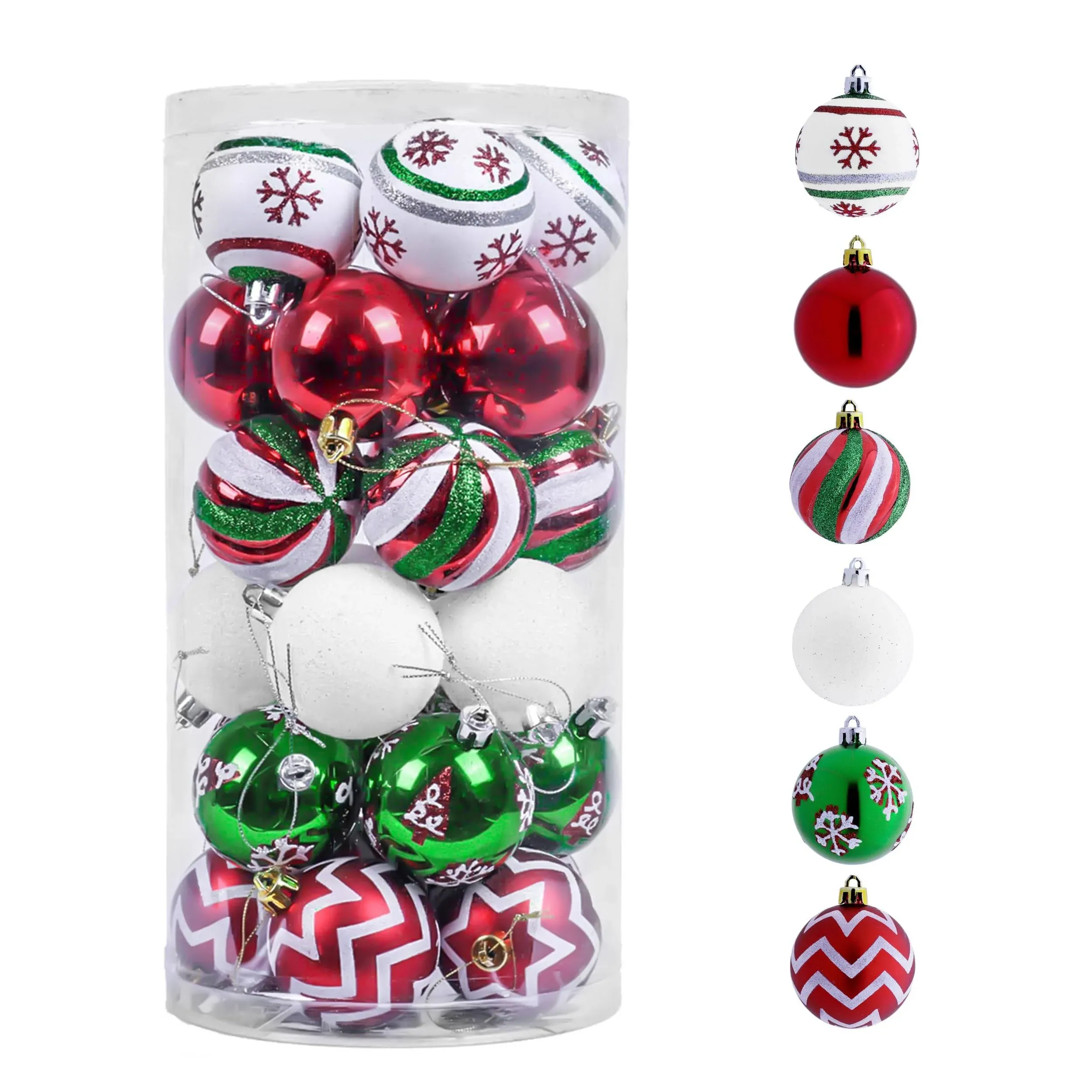 Valery Madelyn Christmas Ornaments Tree Decorations, 30ct Red Green White Shatterproof Christmas Ball Ornaments Set, 2.36 Inch Decorative Hanging Ornament Bulk for Xmas Holiday Party Decor