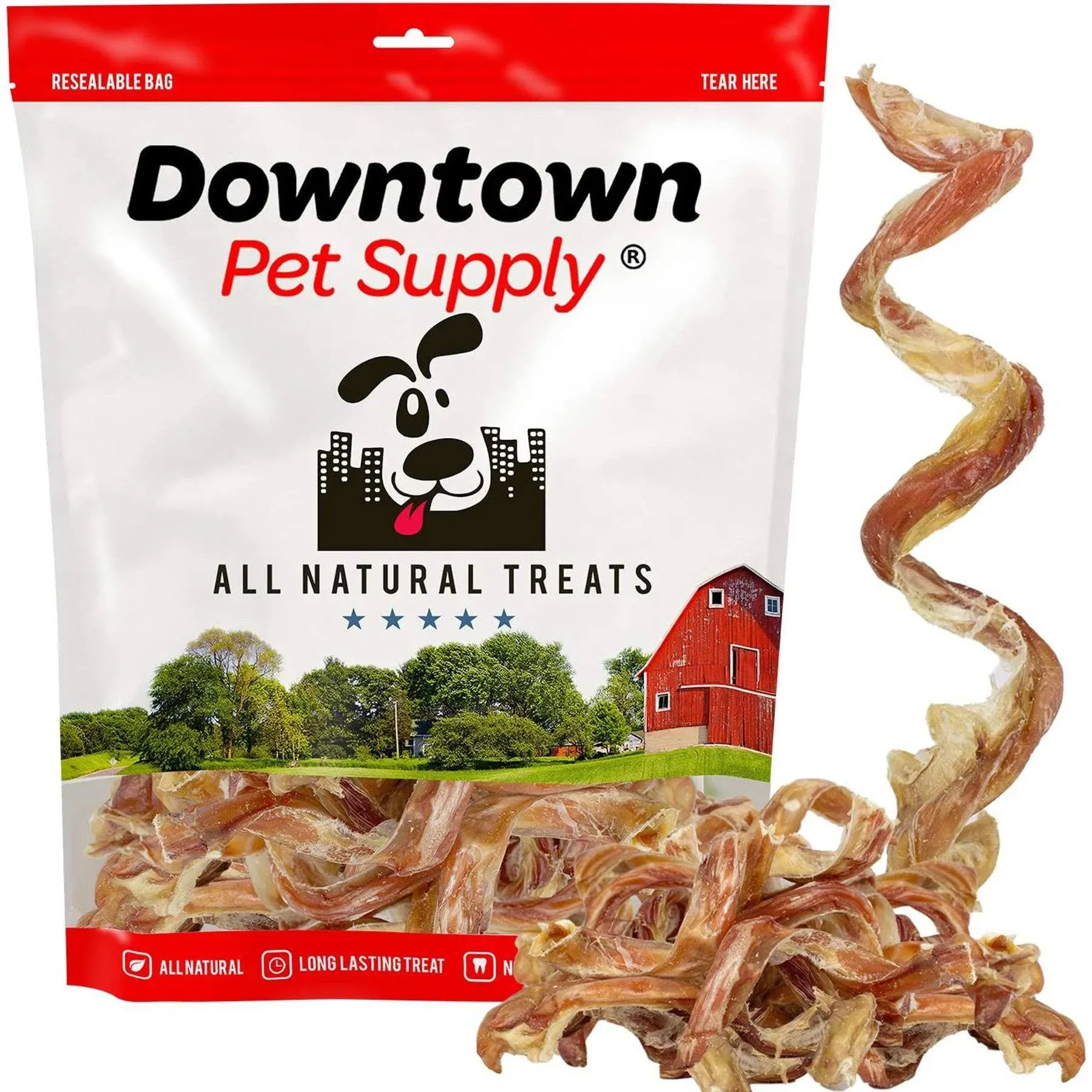 Downtown Pet Supply Made in USA 10" Curly Bully Sticks (5-Pack, Thick) Non-GMO Dental Treats, Rawhide-Free Dog Chews - Odorless Dog Treats with Protein, Vitamins, Minerals - Bulk Pizzle Sticks