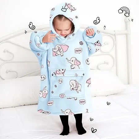 KFUBUO Wearable Blanket Hoodie for Kids Toddlers Sherpa Blanket Sweatshirt With Pocket Cute Hoodies 2-6 Year Old Girl Boy Birthday Gifts Elephant