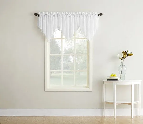 No 918 Erica Crushed Sheer Voile Ascot Valance, White, 51x24