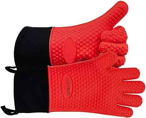 GEEKHOM Grilling Gloves, Heat Resistant Gloves BBQ Kitchen Silicone Oven Mitts, Long Waterproof Non-Slip Potholder for Barbecue, Cooking, Baking