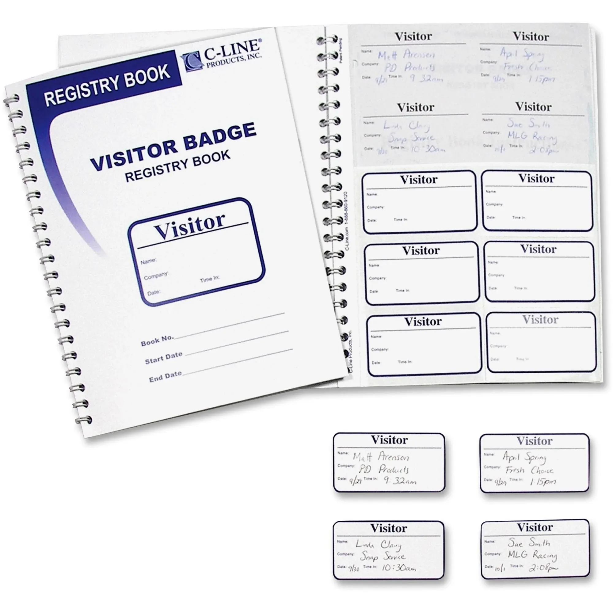 Visitor Badges with Registry Log, 3-5/8" x 1-7/8" Badge Size, 150 Badges & Log Book