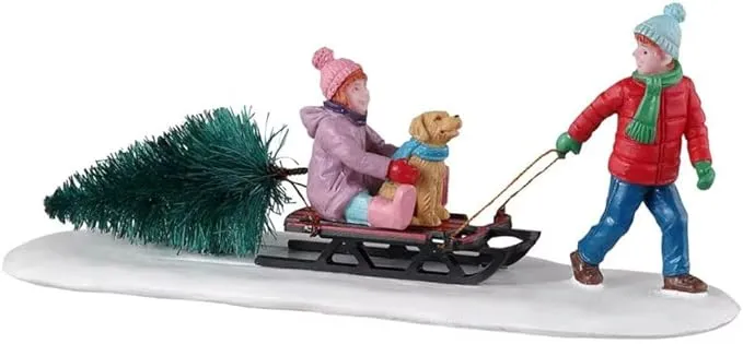 Lemax 2023 Bringing Home Our Tree Vail Village 33628 Christmas NIB Sled Kids Dog