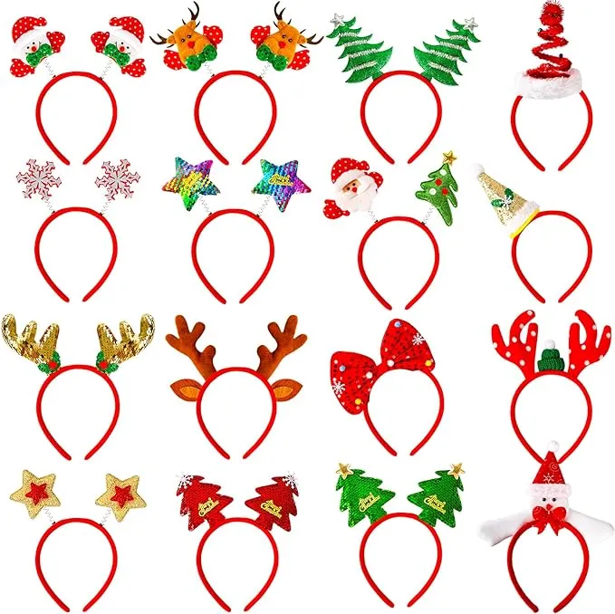 16 Pcs Christmas Headbands Party Favors Head Hat Toppers for Holiday Christmas