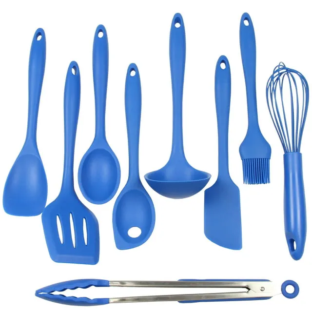 Chef Craft Premium Silicone Kitchen Tool and Utensil, 9 Piece Set, Blue