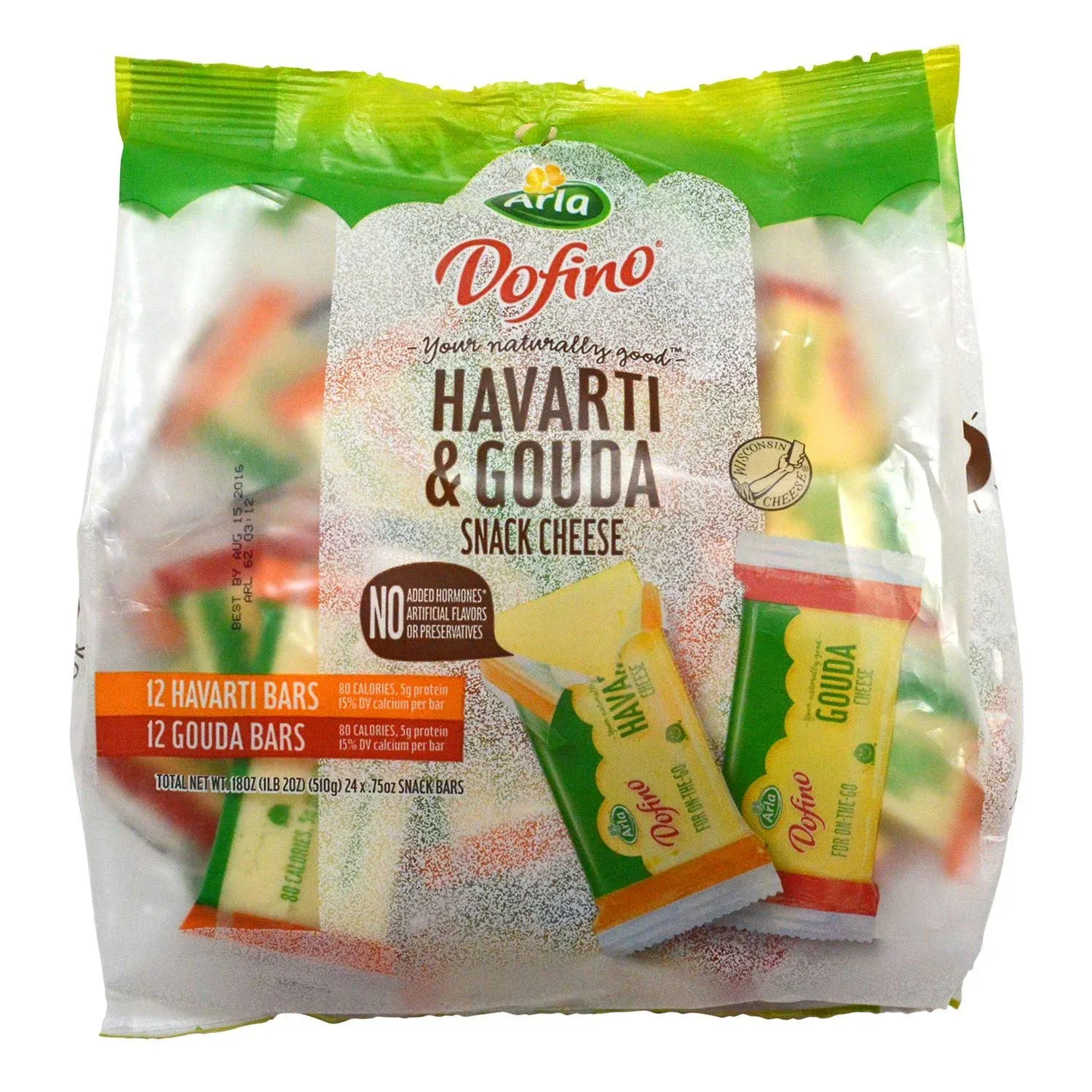 Arla Havarti and Gouda Cheese Snack Bars, 0.75 oz Bars, 24 Bars/Pack