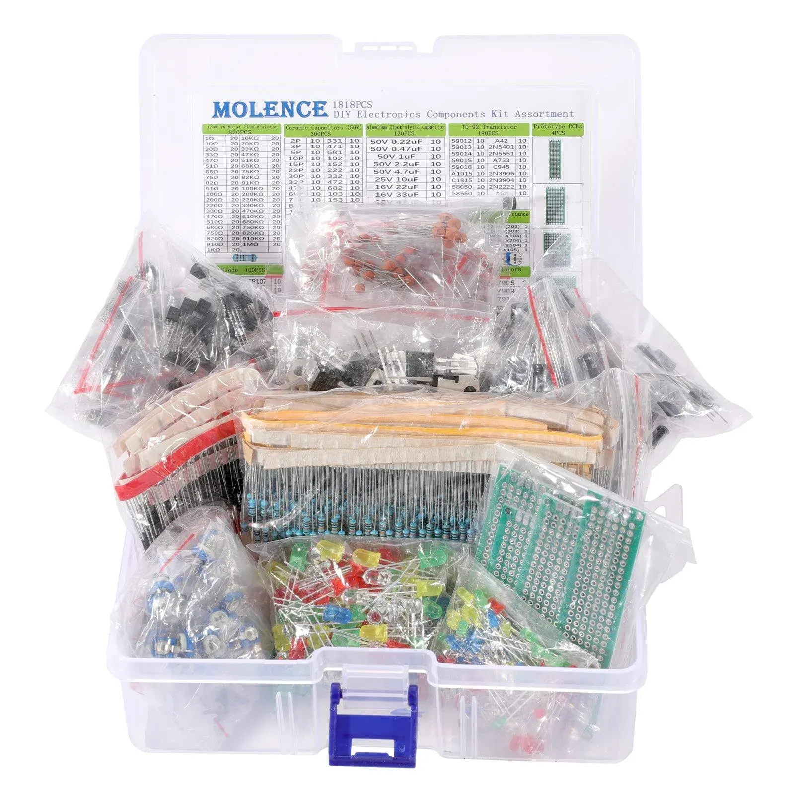 Molence DIY Electronics Components Kit Assortment, Resistors 1818pcs, LED, Triode ...