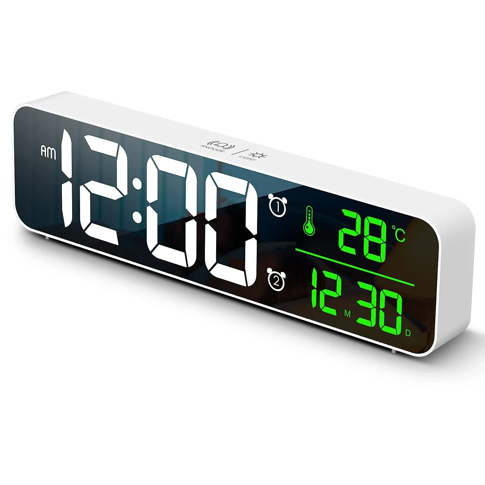 Abovsare Digital Clock Large Display, LED Alarm Clock for Living Room Decor, Rechargeable, Sound-Activated, Snooze, Date &Temp Display Digital Desk Clock for Bedroom Kitchen Office, Black