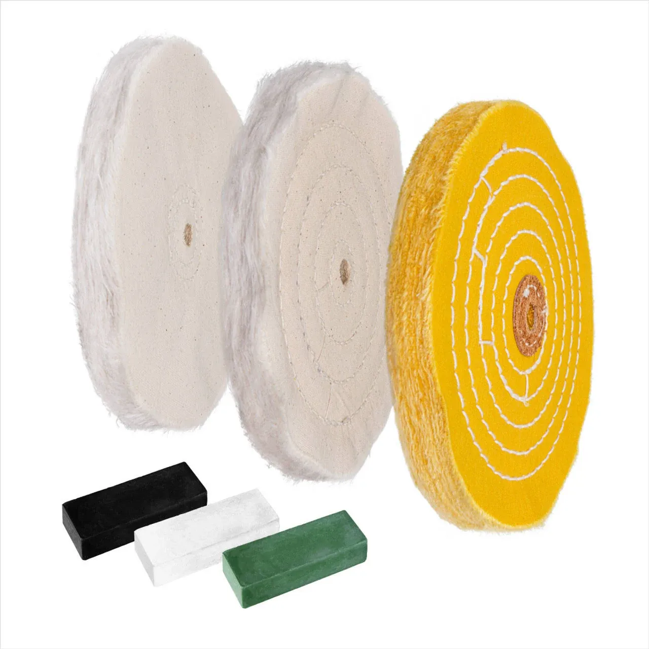 Buffing Wheel And Polishing Compound Kit Complete For Bench Grinder 6 Inch 3-PCS