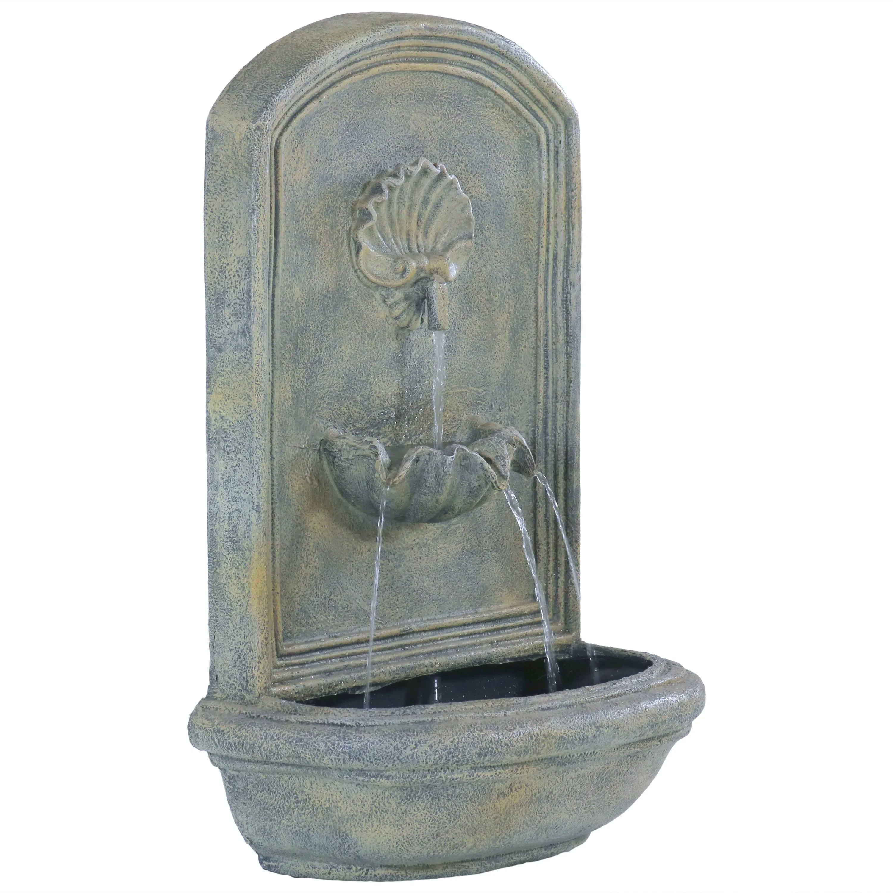 Sunnydaze Decor Seaside Outdoor Wall Fountain, French Limestone, 27"