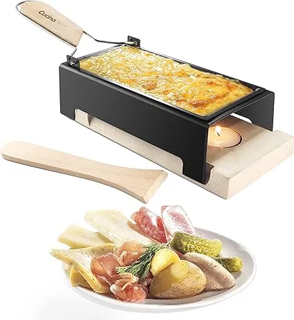 Cheese Raclette w Foldable Handle- Candlelight Cheese Melter Pan w Spatula and 3 Tea Light Candles - Melts in Under 4 Minutes, Small Portable, Great for Dinner Parties, Appetizers, Housewarming Gift