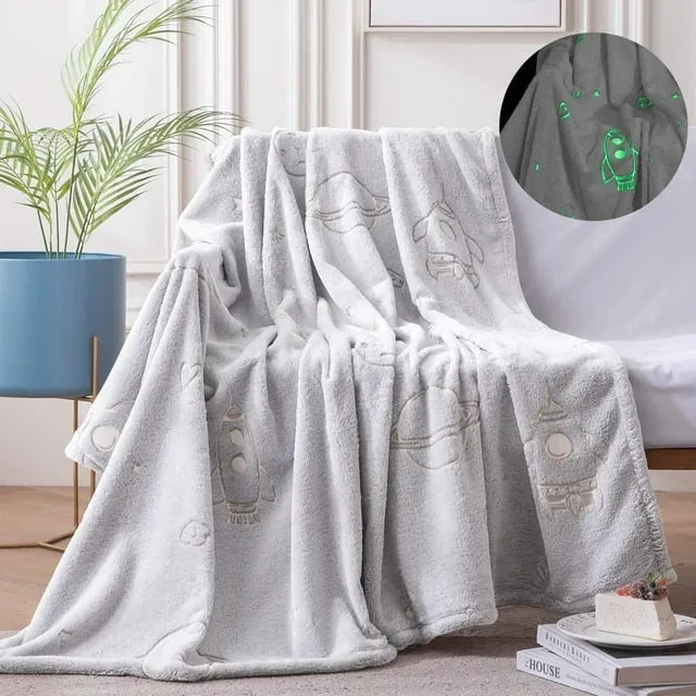 Lazzzy Space Glow in The Dark Throw Blanket Grey Kids Throw Blankets for Couch Bed Soft Flannel Throw Blanket All Seasons Christmas Gifts for Girls Boys 40x60 inch