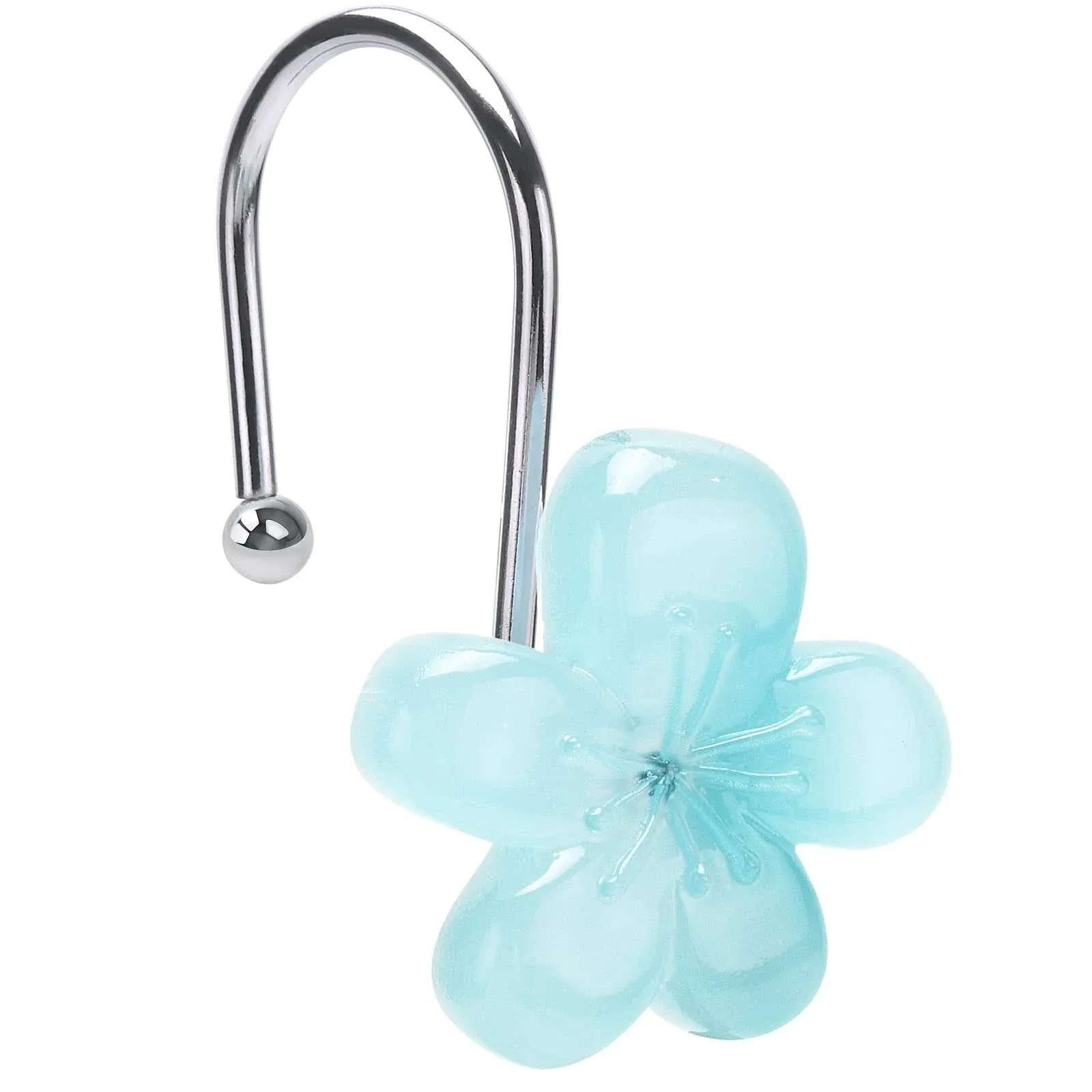 Flower Themed Shower Curtain Hooks, Glow in The Dark Bathroom Decor for Blue