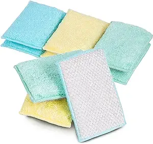 Smart Design Non Scratch Scrub Sponge with Bamboo Odorless Rayon Fiber - Set of 9 - Ultra Absorbent - Soft and Scrubber Side - Cleaning, Dishes, and Hard Stains - Spring - Yellow, Mint, Blue