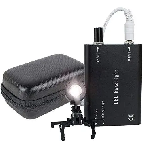 Portable Dental Headlight， Black LED Head Lamp for Surgical Medical Binocular Loupes with Protection Case