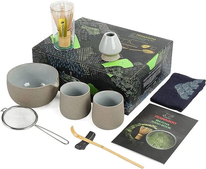 TEANAGOO Matcha Whisk Set Matcha Bowl with Pouring Spout Bamboo Matcha Whisk Scoop Matcha Whisk Holder Tea Making Kit. 1 Japanese Tea Set