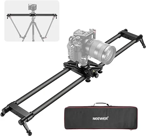 NEEWER 31.5 inches / 80 cm Carbon Fibre Camera Slider, Dolly with Thicker Tube and More Stable Support, 4 Precise Smooth Bearings and Levelling for DSLR Camera Camcorder, max Load 8 kg, CS80 cm