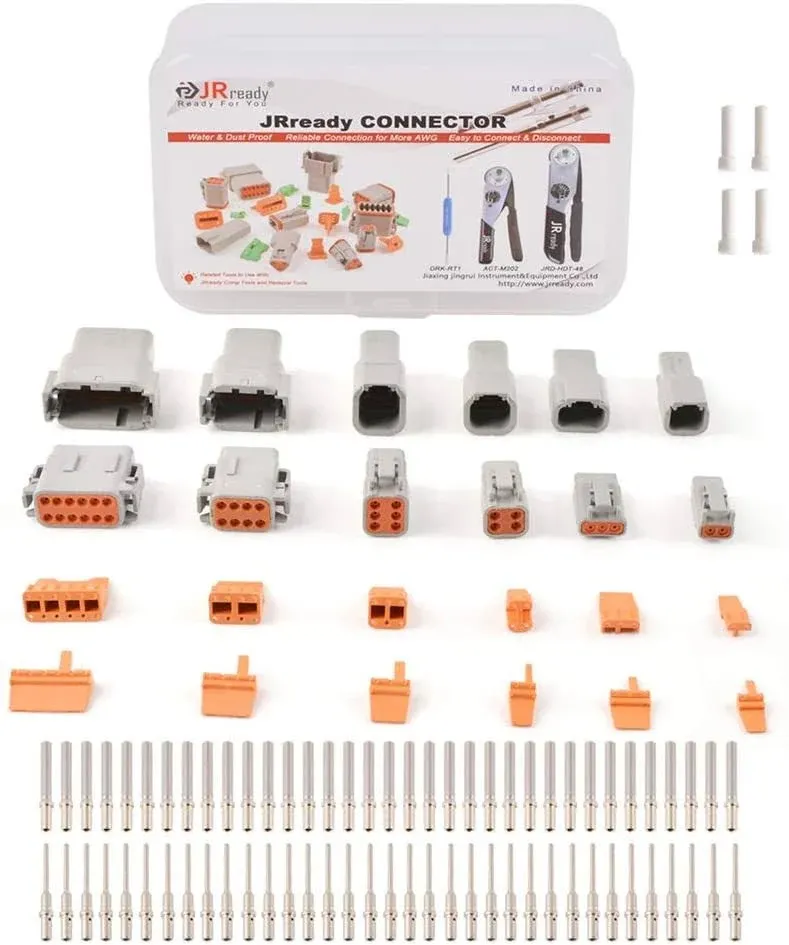 JRready ST6141 DTM Connector Kit,2 3 4 6 8 12 Pin Grey IP67 Waterproof Connector with 35 Pairs Barrel Style Solid Contacts Pin Sockets(Size 20/Wire Range 20-22 AWG)