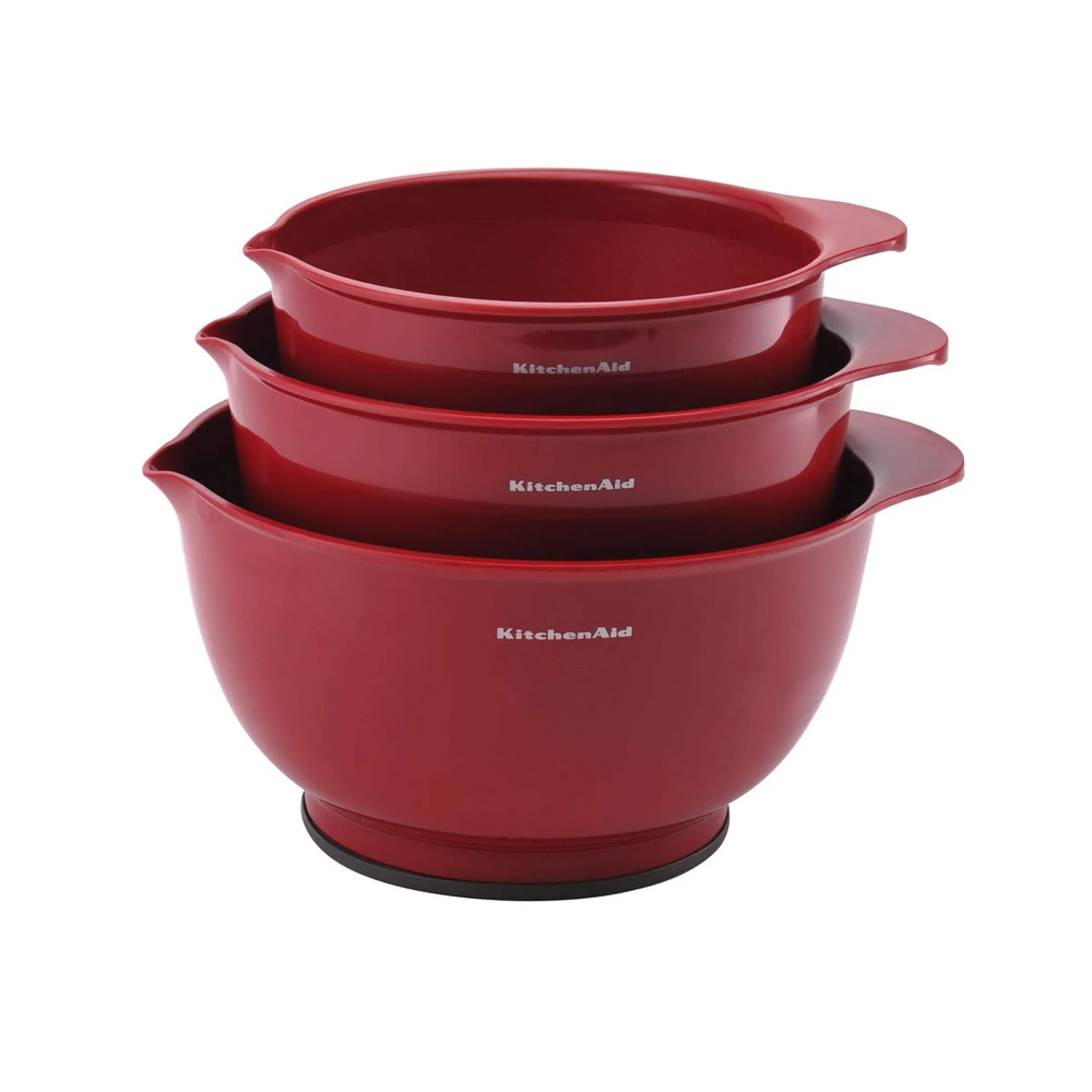 Kitchenaid BPA-Free Plastic Set of 3 Mixing Bowls with Soft Foot in Red - NEW